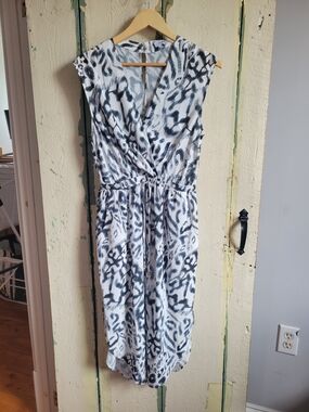 Lightweight Abstract Print Drawstring Waist Dress